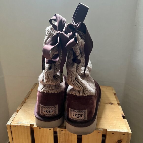 UGG Size 6 Cordovan Kiandra Chunky Cotton Knit Brushed Suede Lace Up Ankle Boots - Picture 14 of 16